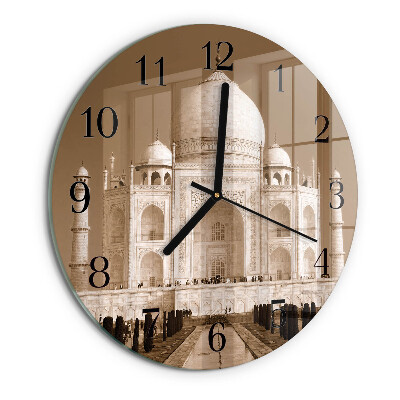 Ceas din sticlă rotund Taj Mahal Sepia