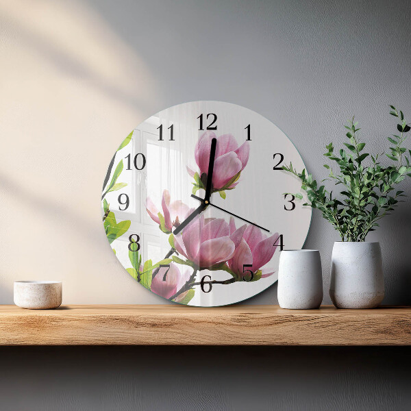 Ceas din sticlă rotund Floare de magnolie