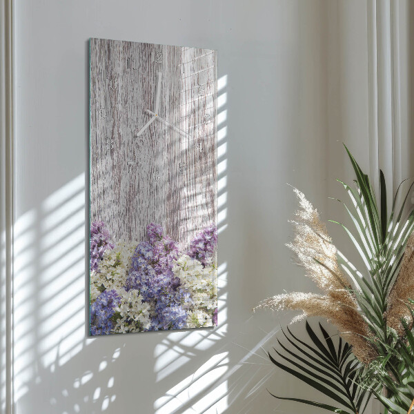 Ceas vertical de perete din sticlă Liliac