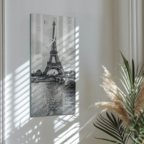 Ceas vertical de perete din sticlă Vedere a Turnului Eiffel
