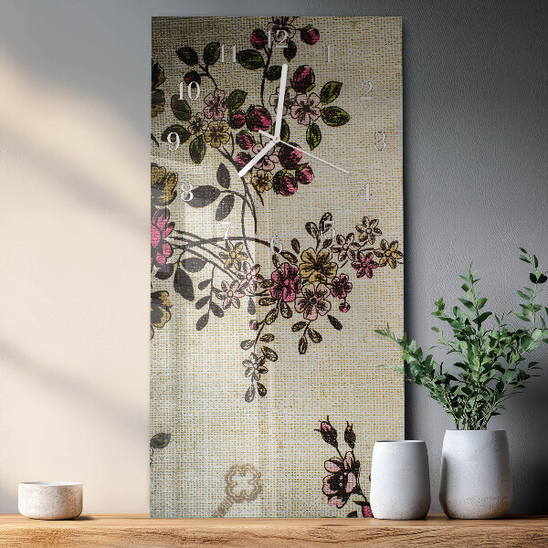 Ceas vertical de perete din sticlă Model floral