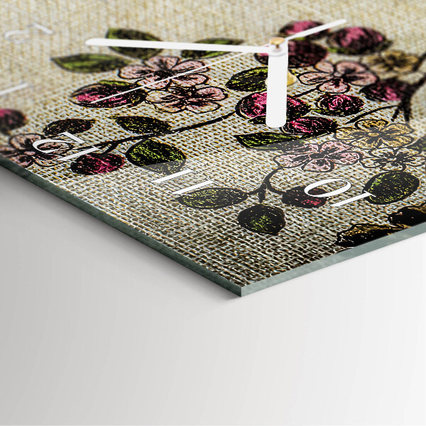 Ceas vertical de perete din sticlă Model floral