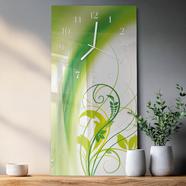 Ceas vertical de perete din sticlă Plantă model