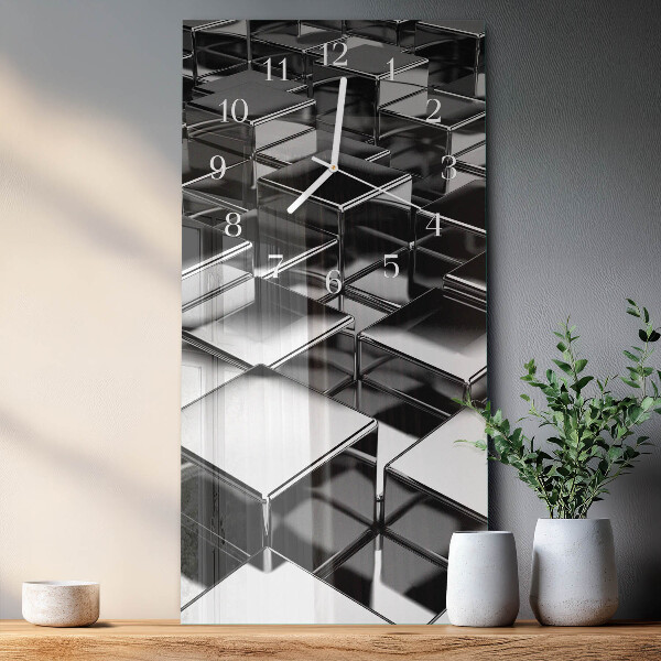 Ceas vertical de perete din sticlă Cuburi metalice