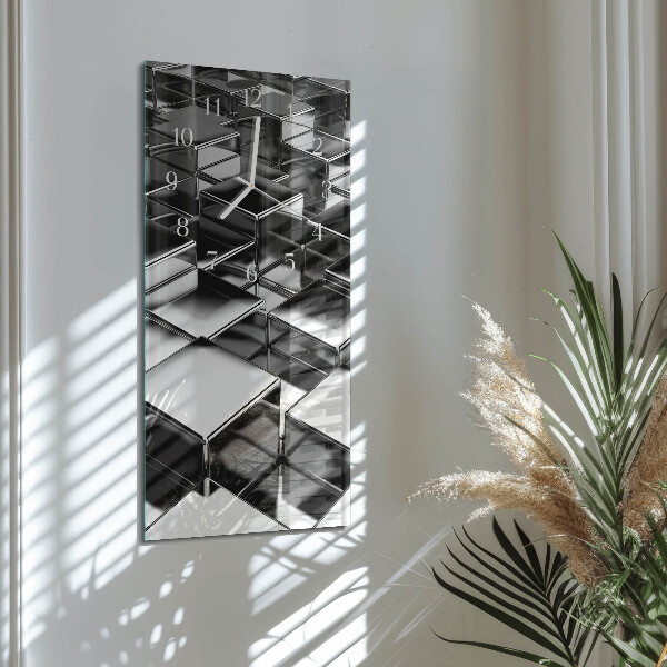 Ceas vertical de perete din sticlă Cuburi metalice