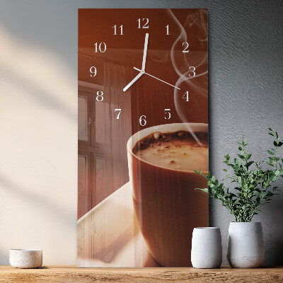 Ceas vertical de perete din sticlă Cafea
