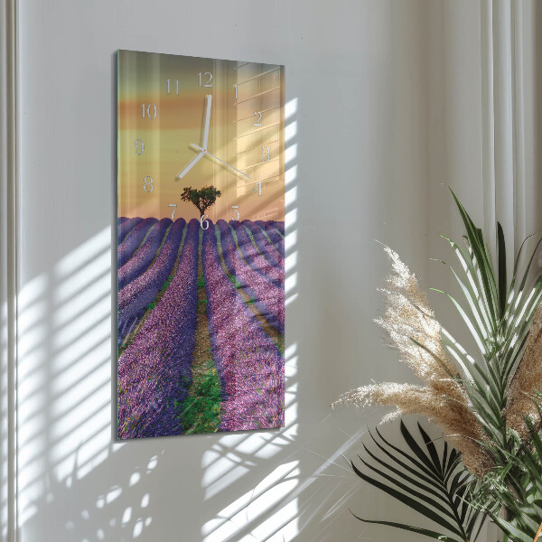 Ceas vertical de perete din sticlă Câmp de lavandă