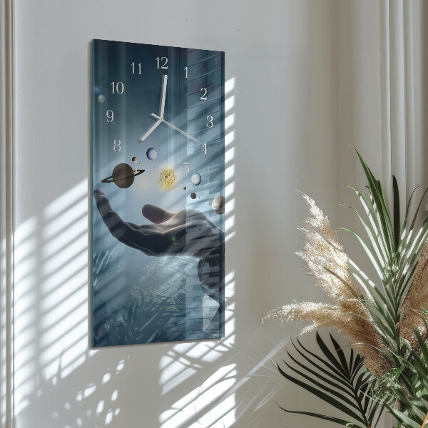 Ceas vertical de perete din sticlă Mâna Planetei