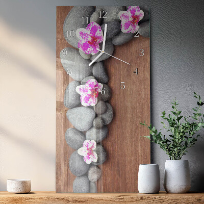 Ceas vertical de perete din sticlă Pietre de orhidee