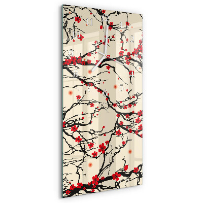 Ceas vertical de perete din sticlă Model floral