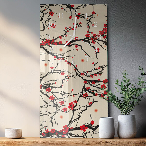 Ceas vertical de perete din sticlă Model floral