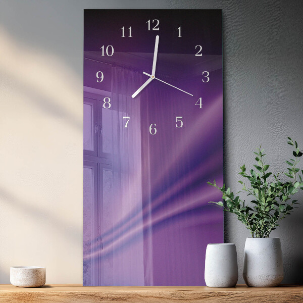 Ceas vertical de perete din sticlă Valuri de violet