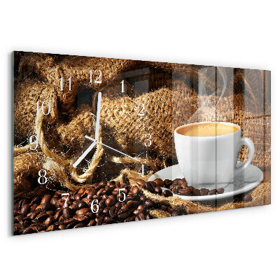 Ceas orizontale de perete din sticlă Boabe de cafea