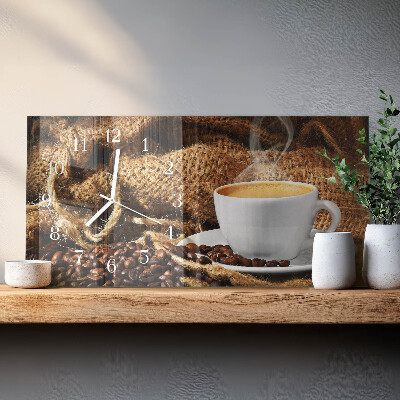 Ceas orizontale de perete din sticlă Boabe de cafea