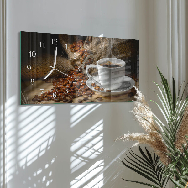 Ceas orizontale de perete din sticlă Cafea