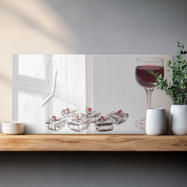 Ceas orizontale de perete din sticlă Pahar de vin