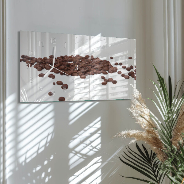Ceas orizontale de perete din sticlă Boabe de cafea