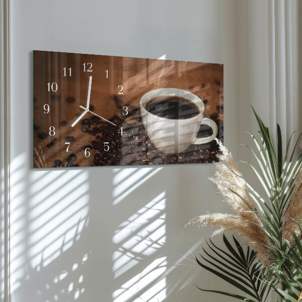 Ceas orizontale de perete din sticlă Cafea fierbinte