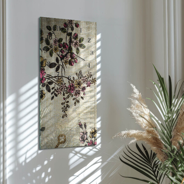 Ceas din sticlă dreptunghiular vertical Model floral