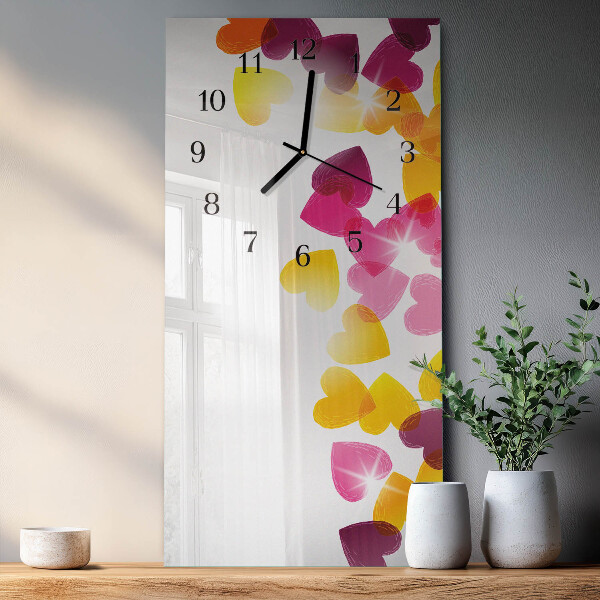 Ceas din sticlă dreptunghiular vertical Inimi colorate