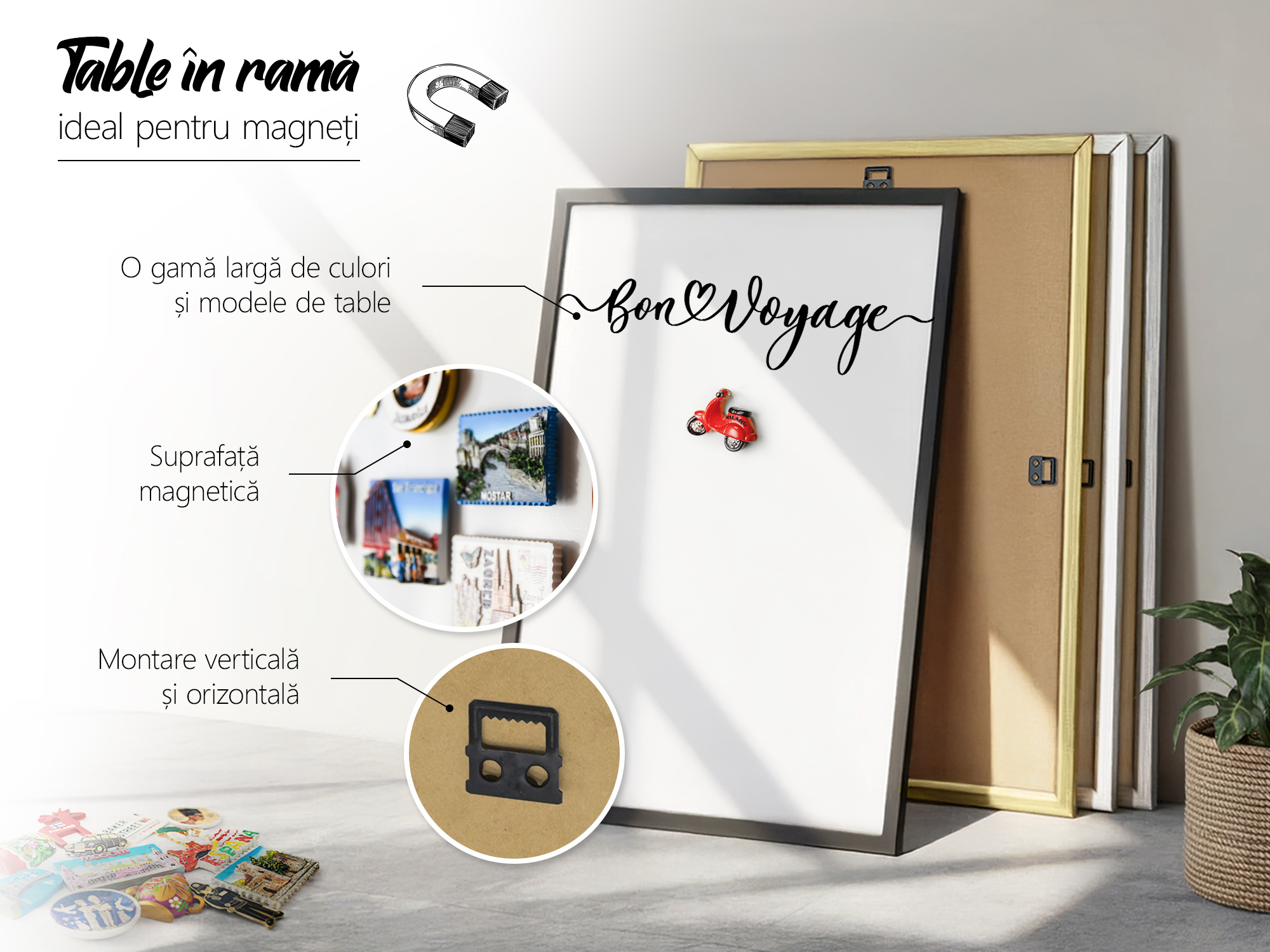 Specificații tehnice ale tablei magnetice cu ramă argintie